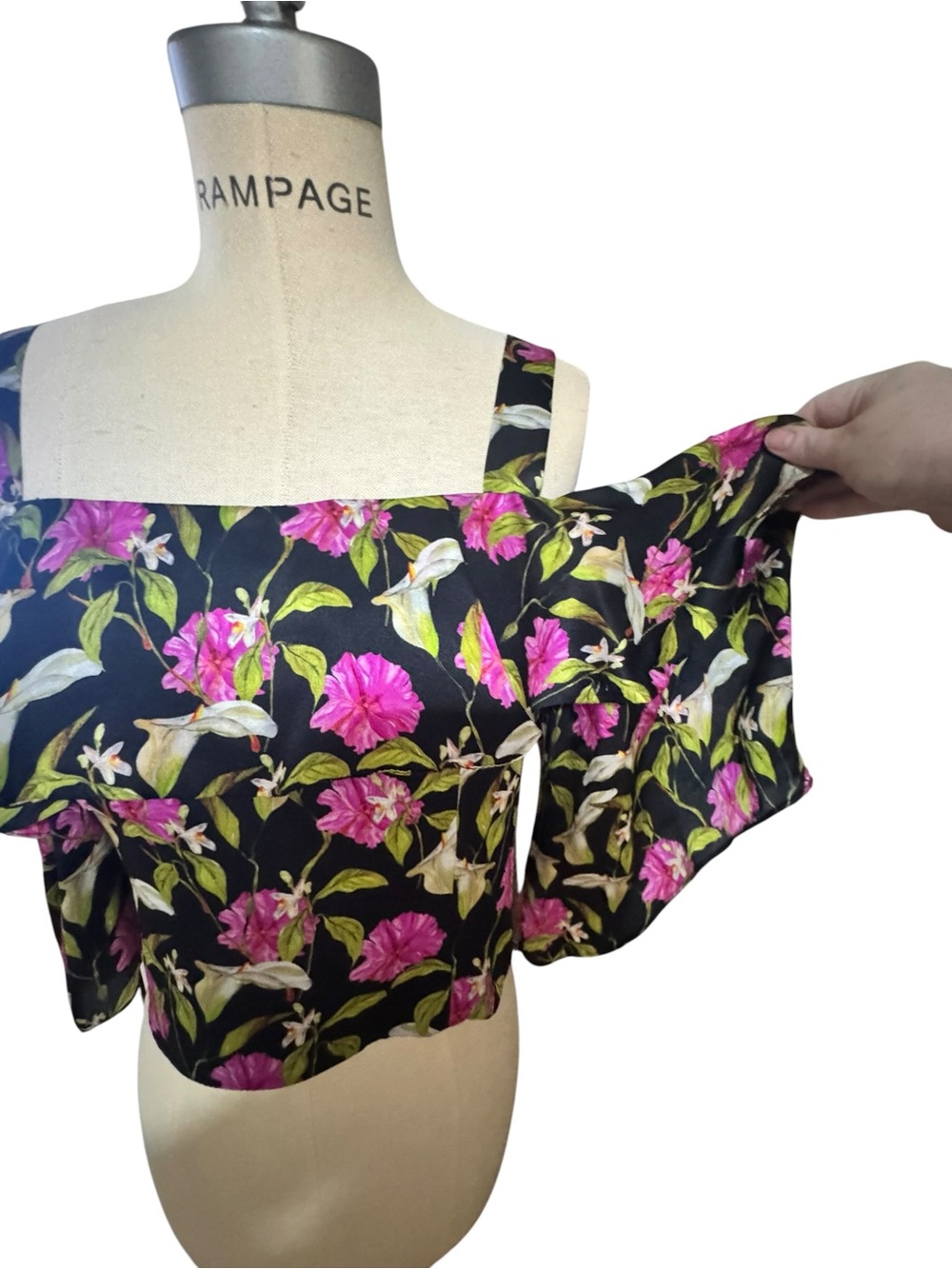 milly silk off shoulder floral ruffle crop top sz 6 - Picture 4 of 8